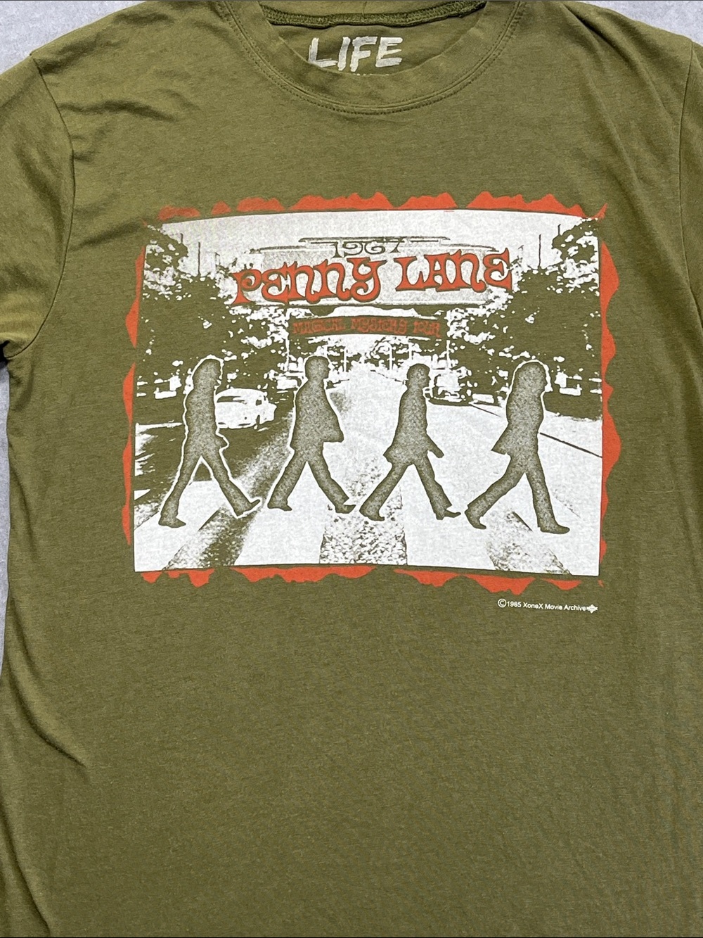 Penny Lane 1967 Music Festival Tour Graphic T Shirt Olive Green Large